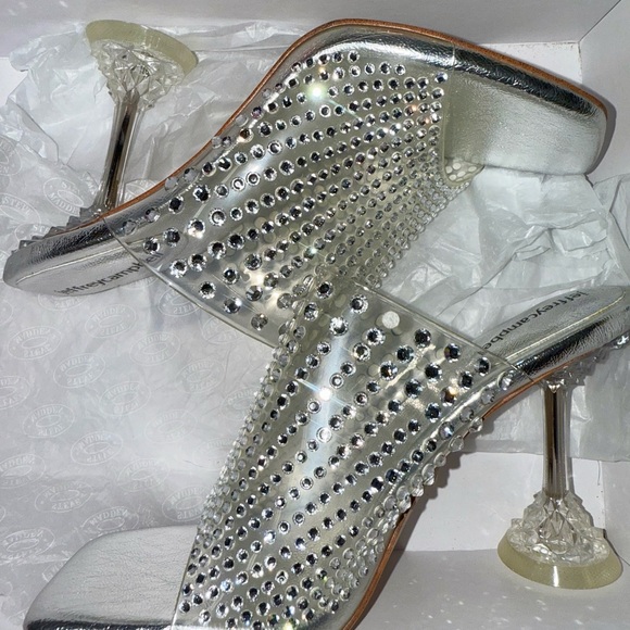 Jeffrey Campbell Derella Crystal Embellished Clear Heeled Mules - Picture 2 of 2